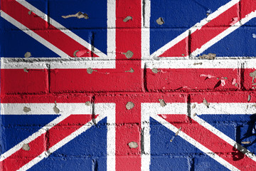 Fototapeta premium British flag painted peeling brick wall.