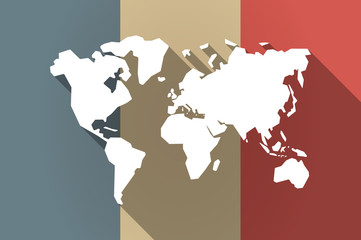 Long shadow flag of France vector icon with a world map