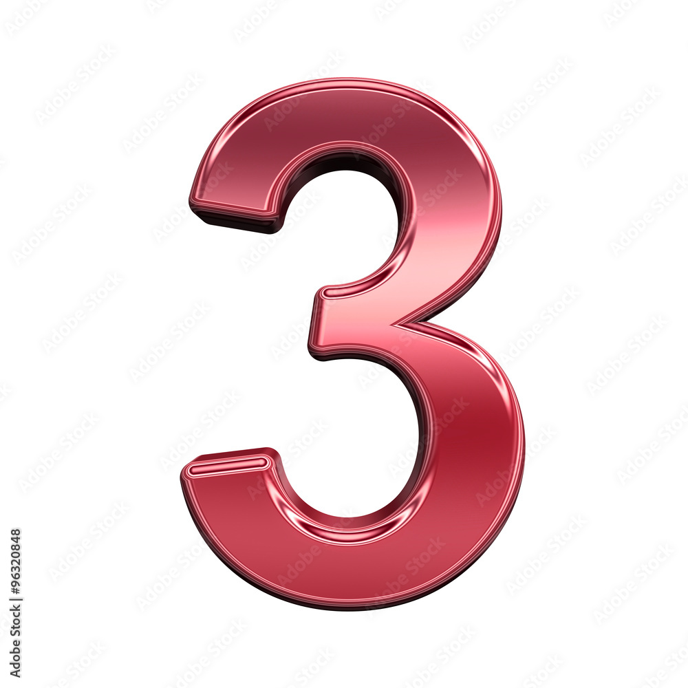 Fototapete one digit from shiny red alphabet set, isolated on white. computer generated 3d photo rendering.
