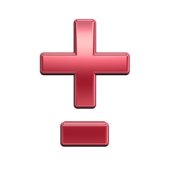 Obraz premium Hyphen, minus, plus marks from shiny red alphabet set, isolated on white. Computer generated 3D photo rendering.