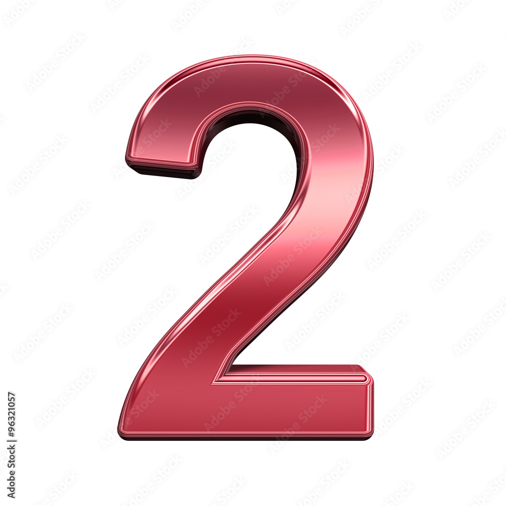 Poster one digit from shiny red alphabet set, isolated on white. computer generated 3d photo rendering.