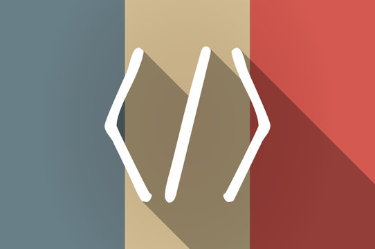 Long shadow flag of France vector icon with a code sign