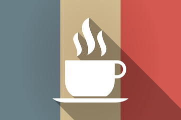Long shadow flag of France vector icon with a cup of coffee