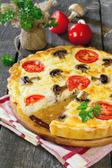 Pie with chicken, mushrooms and egg filling