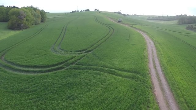 drone flying over the autumn field