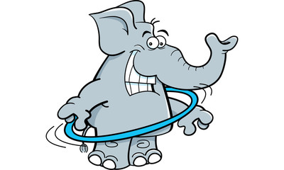 Cartoon illustration of an elephant using a hula hoop.