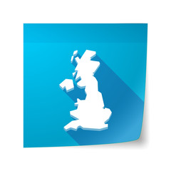Long shadow vector sticky note icon with  a map of the UK