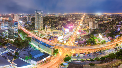Landscape building modern business district of Bangkok. X-shaped