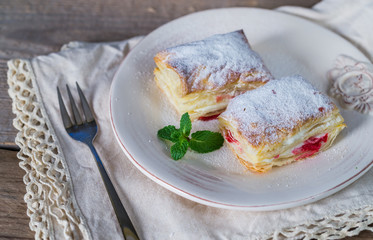 Mille-feuille with fresh cherry