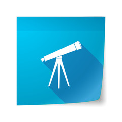 Long shadow vector sticky note icon with a telescope