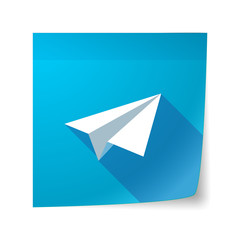 Long shadow vector sticky note icon with a paper plane