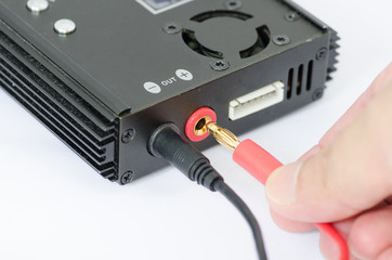 hand work conecting wiring cable