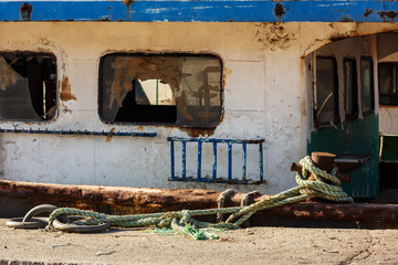 Harbor with mooring with rings and rope