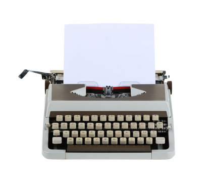 Typewriter with sheet of paper isolated on white background.whit