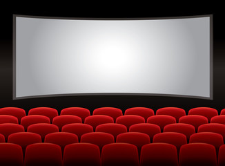 Theater interior with red chairs, vector 10