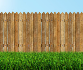 Wooden fence on grass (clipping path included)