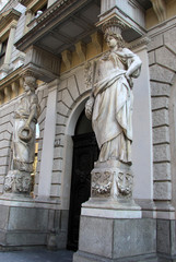BUDAPEST, HUNGARY - FEBRUARY 22, 2012: Statue of Caryatides on Andrassy street in Budapest