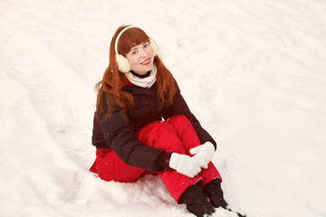 Fototapeta na wymiar redhead winter woman