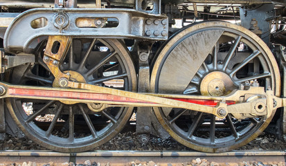 Fototapeta premium Grunge Classic Transport Steam Train Wheels, Vintage Style used as Background