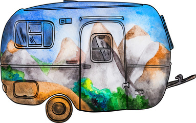 Watercolor Hippie Caravan - 96327017