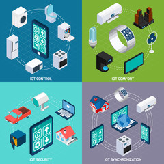 Iot 4 isometric icons square banner 