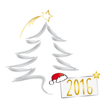 Weihnachtsbaum mit goldenen Stern und Jahreszahl 2016 - Weihnachtsmannmütze - Nikolaus