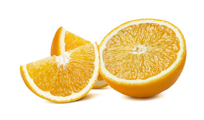 Orange 2 quarter pieces isolated on white background