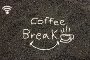 Coffee grounds write Coffee Break and wifi symbol