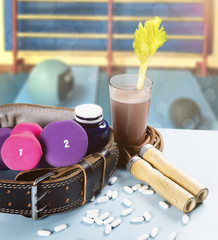 supplements and equipment for training in the gym 