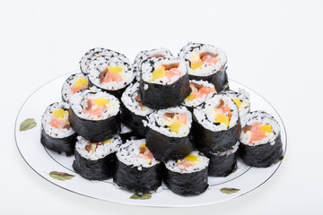  sushi fresh maki rolls isolated on white background