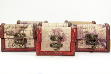 Wooden chests displayed  on the white background