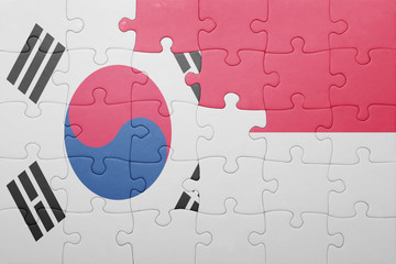 puzzle with the national flag of indonesia and south korea
