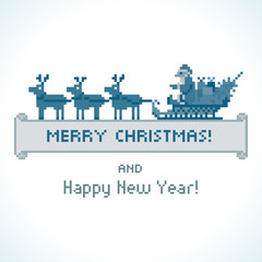 Naklejka premium Pixel style Santa Claus in a sleigh