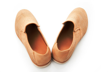 Mens beige, elegant shoes, nubuck on a white background