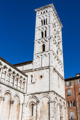 Fototapeta na wymiar Bell tower of San Michele in Foro Church in Lucca, Tuscany, Ital