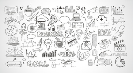 Business doodles Sketch set : infographics elements isolated,