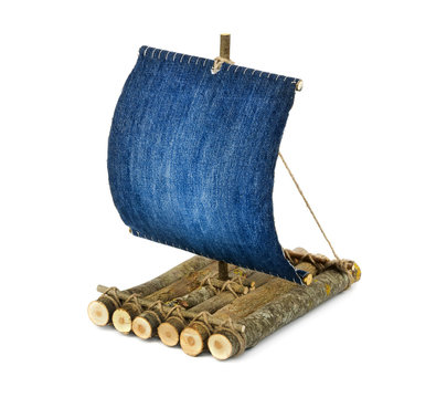 Hand made raft on white background