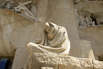 BARCELONA, CATALONIA, SPAIN - AUGUST 29, 2008: Passion facade of Sagrada Familia Temple, Barcelona,Catalonia, Spain