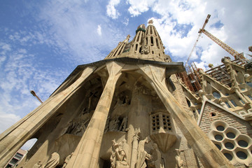 BARCELONA, CATALONIA, SPAIN - AUGUST 29, 2008: Passion facade of Sagrada Familia Temple,...