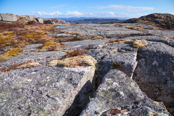 Norwegian mountains, landscape with gray rocks