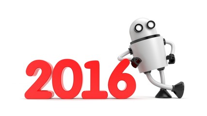 Obraz na płótnie Canvas Robot leaning on 2016