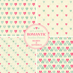 Vector seamless patterns with small hearts and keyholes