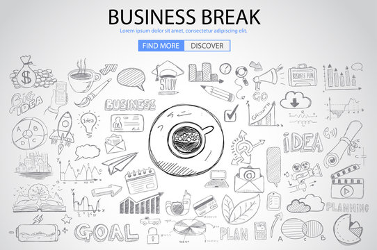 Business Break concept with Doodle design style