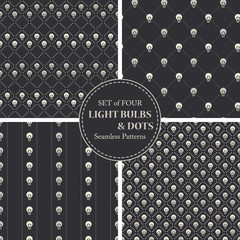 Set of vector seamless pattern with small white lightbulbs