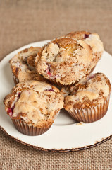 Fototapeta na wymiar Strawberry Buttermilk Muffins on white plate