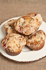 Strawberry Buttermilk Muffins on white plate