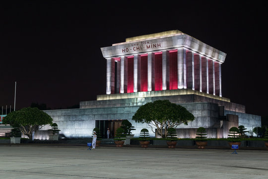 Ho Chi Minh mausoleum in Hanoi, Vietnam by  night