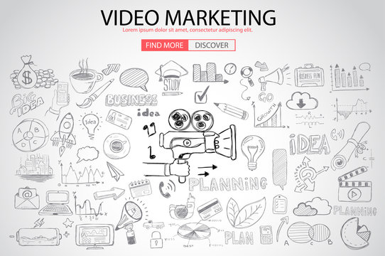 Video Marketing concept with Doodle design style :