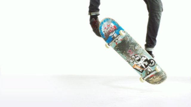 Skater rolling into kickflip trick shooting with high speed camera, phantom flex.