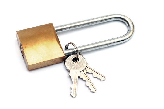 long type yellow steel padlock and keys